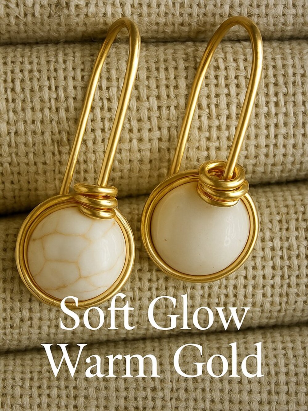 Fall essentials +Warm Gold Drop Earrings with Cream howlite Stone